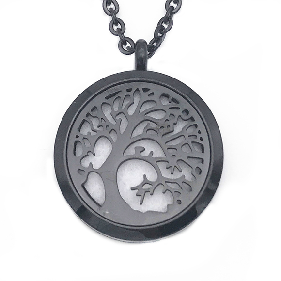 Total Senses Jewelry - Aromatherapy Essential Oil Diffuser Necklace Black Tree of Life Stainless Steel